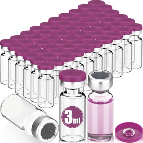 60 Pcs 3ml Sterile Vials Empty Vials for Injection, Purple Lid