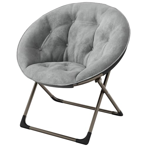 GAOMON Saucer Chair, Comfy Chair Faux Fur Lounge Moon Chair with Folding Metal Frame, Oversized Plush Flower Accent Seat for Adults, Teens & Kids, for Teens, Bedroom, Dorm or Living Room, Grey