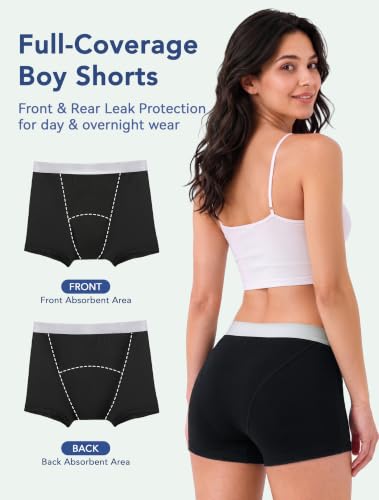 Image of TIICHOO Period Underwear for Women Heavy Flow Leakproof Boyshorts 5 Pack