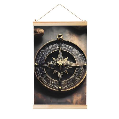 Cintre en bois et poster boussole viking pour habiller un mur vide sans grand cadre