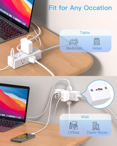 Image of One Beat Short Extension Cord 1Ft, Flat Plug Power Strip Surge Protector - 6 Widely Outlets with 4 USB Ports (2 USB C), Wall Mount Small Power Strip for Travel, Home Office College Dorm Essentials