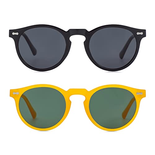 Image of Gleyemor Vintage Polarized Sunglasses for Men Round Sunglasses UV400 Protection Retro Hand-crafted Acetate Frame