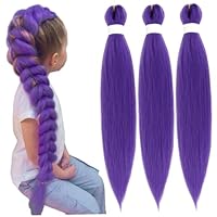 3Pcs Purple Braiding Hair Pre Stretched Synthetic Braiding Long Hair Extensions for Stage Party Halloween Costume Cosplay 26 Inch Braided Ponytail Extension