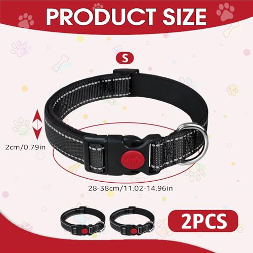 2 Stück Hundehalsband, Nylon Reflektierendes Hundehalsband Paracord Halsband Hund Verstellbare und Reflektierend Wasserfest 2cm Breite für kleinen Training Schwarz (28-38cm)
