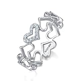 ZUOHUI Anillo de moissanita con Forma de corazón de Plata de Ley S925 for Mujer, Banda apilable con Borde Trenzado, Anillo de Promesa romántico for Uso Diario de Aniversario(Silver,7)