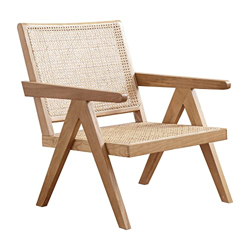Royal Wood Rattan Accent Chair, Cane Dining Chair Rattan Back Chair For Kitchen, Wooden Rattan Armchair For Living Room, Indoor Outdoor Wood Side Chair, Beige. #TOP25