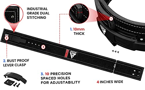 RDX Powerlifting Belt for Weight Lifting - Approved By IPL and USPA Lever Buckle Gym Training Belt 10mm Thick 4 inches Lumbar Back Support - Great for Strongman, Bodybuilding, Deadlifts & Squat by RDX - Image 5