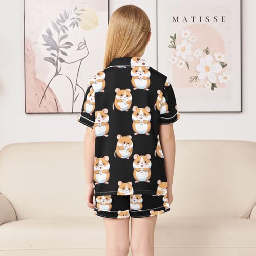 ALAZA Cute Animal Hamster Black Pajamas Satin Pajama Set Short Sleeve Button Down Sleepwear4