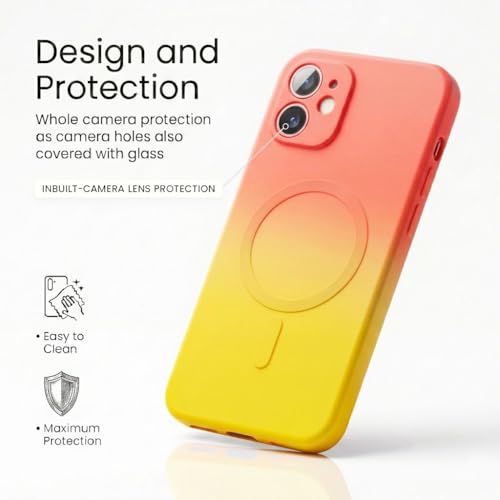 Image of amazon basics Gradient Mag-Safe Case for iPhone 11 | Soft Silicone Shockproof Cover with Camera Protection | Slim Lightweight Design | Smooth Touch & Durable - Orange & Yellow