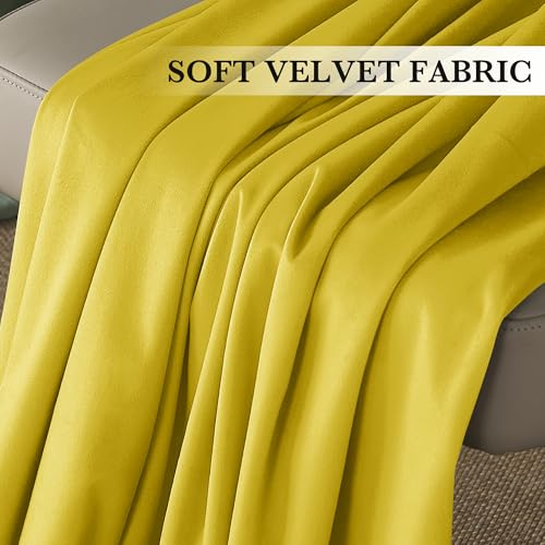 Image of RYB HOME Yellow Velvet Curtains 90 inches for Bedroom Living Room | Thermal Insulated, Privacy, Sunlight UV Heat Blocking, Luxurious Decor, Dining Room Nursery, Rod Pocket, W52 x L90, 2 Panels