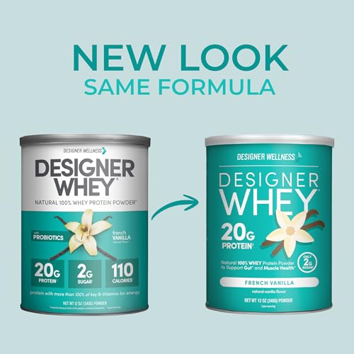 Image of Designer Wellness, Designer Whey, Natural Whey Protein Powder with Probiotics, Fiber, and Key B-Vitamins for Energy, Gluten-Free, French Vanilla, 12oz