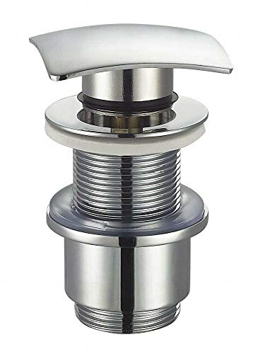 Design Ablaufventil Push-Up ohne Überlauf, quadratisch, massiv Messing, edel verchromt glänzend poliert, hochwertige Fachhändler-Qualität, Schraubenlänge 8 cm, Waschbecken-Dicke 25-60 mm, 2211 Cover