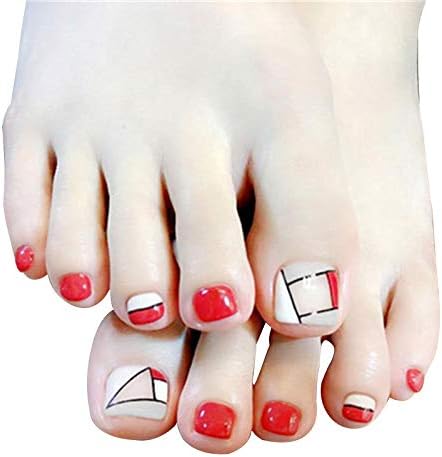 24pcs Acrylic Fake Toenails for Women False Toenails Full Cover Artificial Toe Nail Tips Decoration Pedicure Art