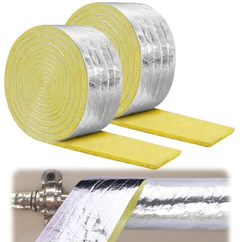 Lana de vidrio para tubos - Rollo de 10 m - Aislamiento térmico eficaz para protección del frío (-40 °C) y ahorro energético (2 unidades)