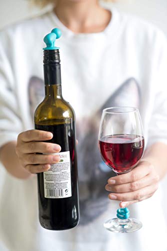 Conjunto 7 peças rolha para vinho e identificadores de taça boneco Descomplica, Multicolor, Brinox