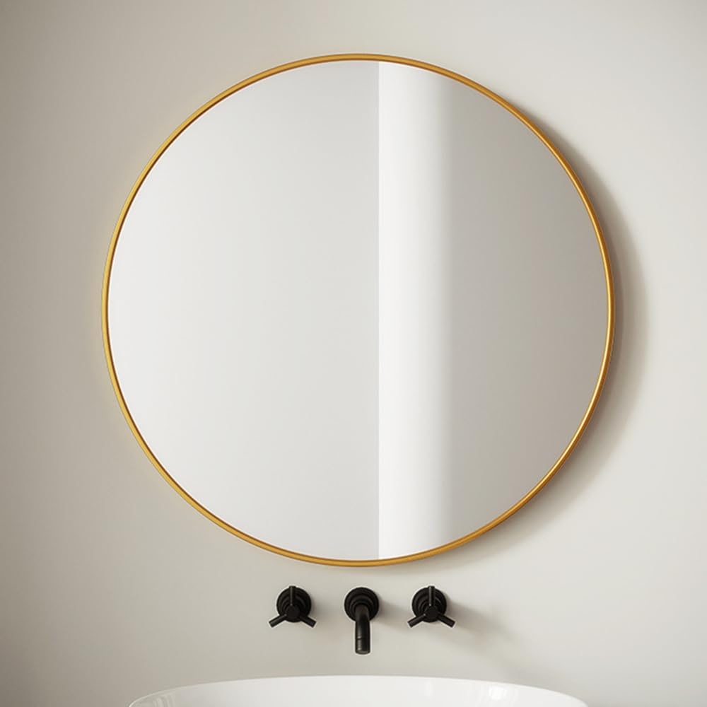 Agoon Round mirror Self Adhesive Round Mirror Framed wall mounted mirror 45cm Circle Bathroom Mirror Decorative Mirrors for Bathroom Living Room Entryways Hallway Dressing Table