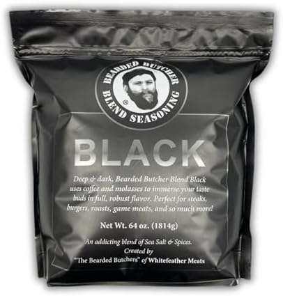 Bearded Butchers Black Blend Seasoning, 64 oz Bag (4 lbs) – Coffee & Molasses Flavor for Steaks, Burgers, Brisket, Roasts, Game Meats – Gluten-Free, No MSG, Low Calorie, Rich, Versatile Seasoning