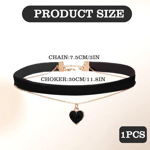 Choker Kette schwarz Damen Velvet Halsband, geschichteter Herz Schmuck, Gothic Frauen Schmuck