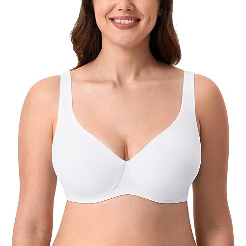 AISILIN Women's Minimiser Bra UK Underwire Non Padded Plus Size Full Coverage Bras White 34DD
