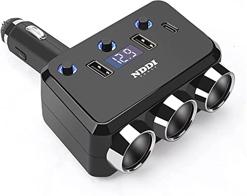 Chargeur Allume Cigare USB C Rapide, 110W/12V/24V USB Voiture Allume Cigare Splitter Chargeur Voiture Prises avec Interrupteurs Compatible avec Tous Les Smartphones Cover