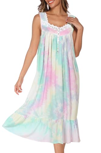 Image of AVIIER Cotton Nightgowns for Women Sleeveless House Dress Ladies Long Nightdress with Pockets S-XXL