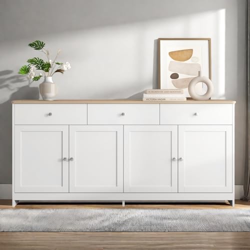 Credenza Cucina WeHome 120x40x70cm - Legno MDF, 3 Ante E 3 Cassetti, Top Rovere, Grigio - Foto 9