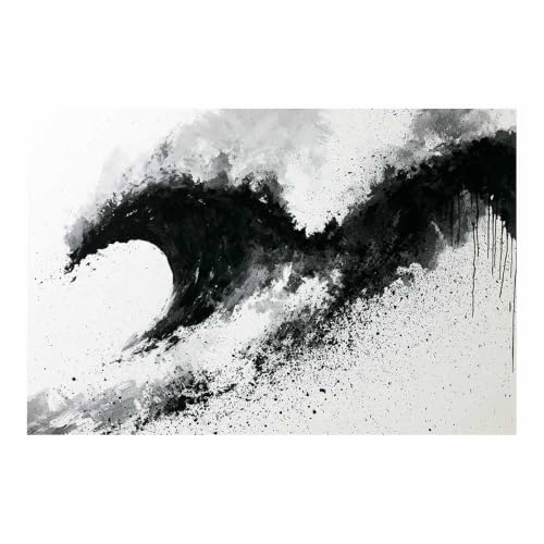 Peinture sur toile en noir et blanc vagues Déco murale bureau chambre 70x100