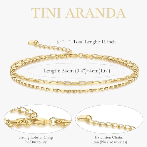 14K Gold Anklets for Women Gold Ankle Bracelets for Women Double-Layer Design Paperclip Beaded Anklets for Womens2