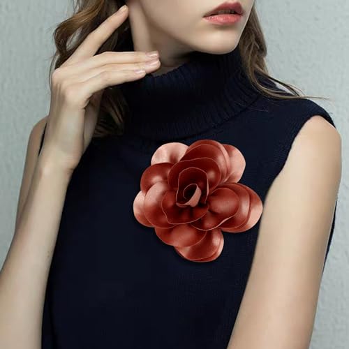 Image of Dainty Satin Fabric Flower Brooches for Women Large Rose Floral Brooch for Party Dance Wedding Banquet Elegant Camellia Fashion Brooch Pin for Women Girl 5.5inch