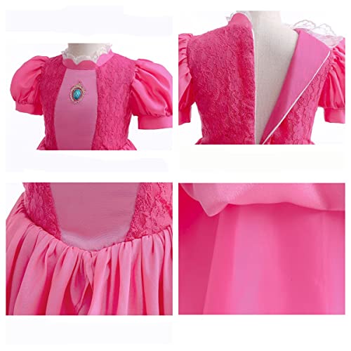Szytypyl Super Bros Princess Peach Costume For Girls Deluxe Lace Dress Up Outfit With Accessories #TOP3