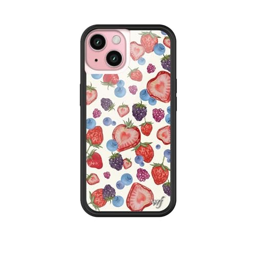 Wildflower Cases - Fruit Tart Case, Compatible with Apple iPhone 15 | Berries, Fruit, Cute, White, Trendy, Blue - Protective Black Bumper, 4ft Drop Test Certified, Women Owned Small Business