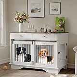 PeacefulHues 47 Inch Dog Crate Furniture with 2 Drawers, Wooden End Table Indoor Dog House with Divider for Large Medium Small Dogs, Multi-Functional TV Stand