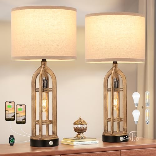 Seealle Table Lamps for Living Room, 3 Way Dimmable Farmhouse Lam...