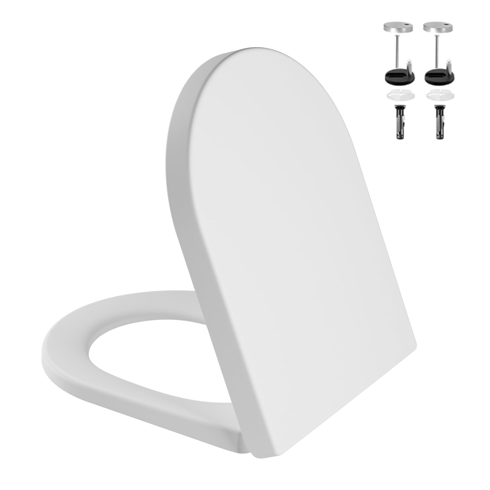 D Shaped Toilet Seat Soft Close – Upgrade Duroplast White Toilet Seat with Quick Release, Easy Clean & Install, Universal Durable D Shape Toilet Lid for Modern Bathrooms
