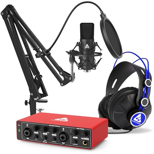 Image of Audio Array Mic | Professional Studio Recording Bundle with Podcast Mic | 2x2 USB Audio Interface | Condenser Microphone | Studio Headphones | Boom Arm | 24-Bit /192kHz Recording Kit PB-10