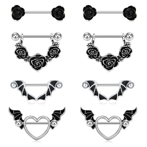 Rajnard Nippelpiercing Chirurgenstahl 14G (1.6mm) Brustwarzenpiercing 16mm Zungenpiercing Edelstahl Nippel Piercings Silber Schwarz Blau Lila Rosa Nipple Barbell Piercing Schmuck