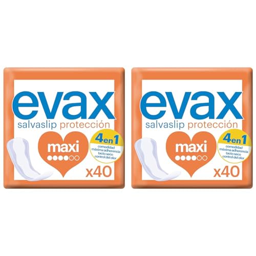 Evax Salvaslip Maxi, 40 Unidades, Siéntete Fresca y Limpia Durante Todo el Día (Paquete de 2)