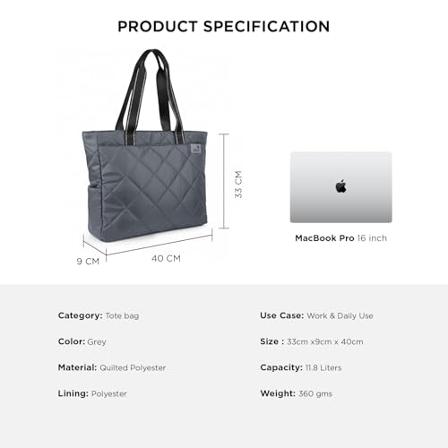 Image of COUNSELOR Tote Bag for Women, Premium Quilted, 11.8L Spacious Handbag with 16-inch Laptop Sleeve, Lightweight Durable Polyester Tote with Multiple Pockets, Travel & Everyday Use (AURA)