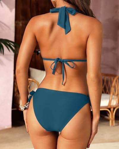 Image of Women Halter Bikini Set - Two Piece Triangle Swimsuit Tie Bathing Suit 2025 Cute Swimwear
