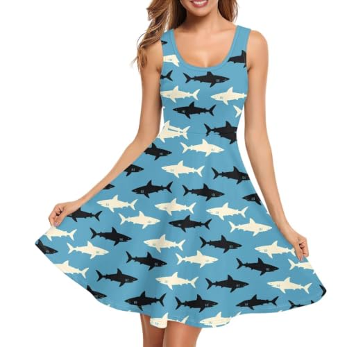 Image of Women Stylish Tank Dresses Sleeveless Round Neck Midi Casual Dress with Pocket for Summer