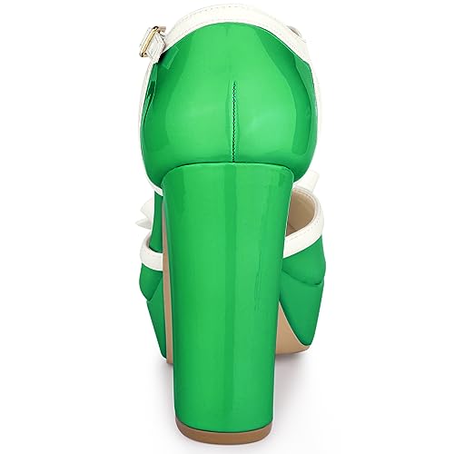 Allegra K Women's Platform Bow T Strap Chunky Heels Pumps4