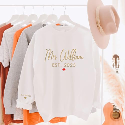 GODMERCH Custom Embroidered Mrs Sweatshirt - Personalized Future Mrs Hoodie, Bride Sweatshirts, Honeymoon Crewneck, Gift for Her Bride to Be Wedding Bachelorette Party Engagement Bridal Shower3