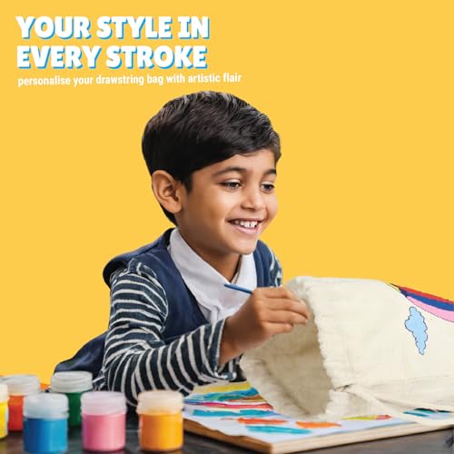 Image of Kalakaram DIY Drawstring Bag Painting Kit, Animal Theme Painting Kit, Pre-Printed Canvas Drawstring Bag, DIY Activity Art and Craft Kit for Girls, Teens, & Kids Age 5, 6,7,8,9+ Kids, Multicolor