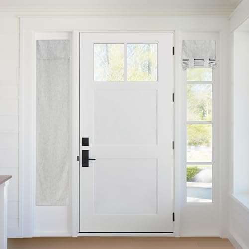 RYB HOME 100% Blackout Curtains for Sightlight Window, Linen Textured Blend Privacy Front Door Curtain Blinds for French Door Kitchen Living Room Doorway, W 12 x L 69 inch, Light Grey, 1 Panel