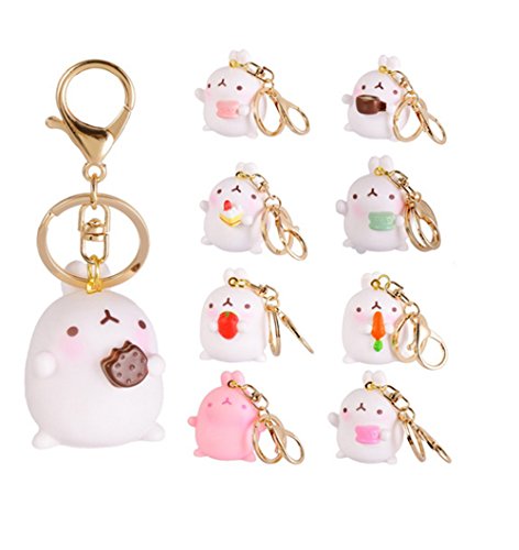 Freessom Lot de 2 Porte Clé/Clef Femme Enfant Lapin Macaron Kawaii Anneaux Amoureux Couple Amitié Pendentif Sac a Main Voiture Pas Cher Cadeau Cover
