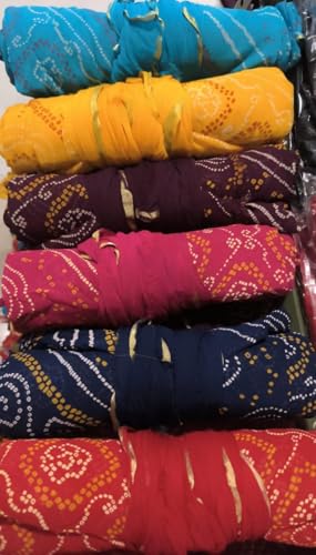 Image of Women's Jaipuri Viscose Georgette Saree, Zari Checks Pattern, Handmade Laddu Bandej Design, Contrast Blouse