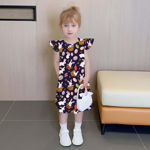 Easter Bunny Graphic Dresses Teen Girls Cute Rabbit Print Flutter Sleeve Crewneck Dress A Line Summer Casual Sundress3