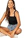SheIn Women's Casual Frill Smocked Crop Cami Tank Shirred Strap Sleeveless Top Black Small