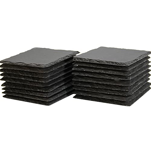 ?Yousonew 18 Pack 4 x 4 Inch Black Slate Coasters Bulk for Laser Engraving Blanks,Drinks Bar Kitchen Home Cup Coaster,Outdoor Coffee,Handmade Natural Rough Edge,Square Stone Coaster