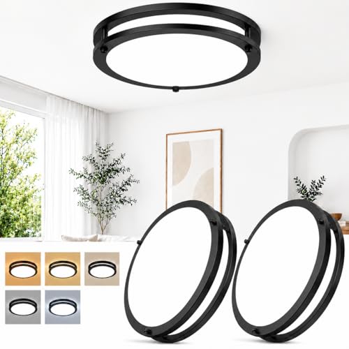 Image of 13in 36W Black Dimmable LED Ceiling Lights, 2-Pack 3600lm Super Bright Modern Flush Mount Light Fixtures, 2700K-6500K Adjustable Round Ceiling Lamps for Hallway Laundry Room Commercial Residential Use